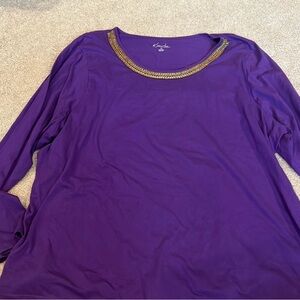 Kim Rogers Purple Long Sleeve Top with Gold Trim